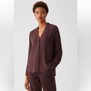 NWT Eileen Fisher Silk Georgette Crepe V-Neck Shirt